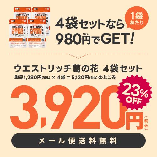 葛の花 サプリメント 肥満気味な方 おなかの 内臓脂肪 皮下脂肪 ウエスト周囲径 減らす ウエストリッチ 葛の花 30日分 4袋 機能性表示食品 | エクセレントメディカル | 01