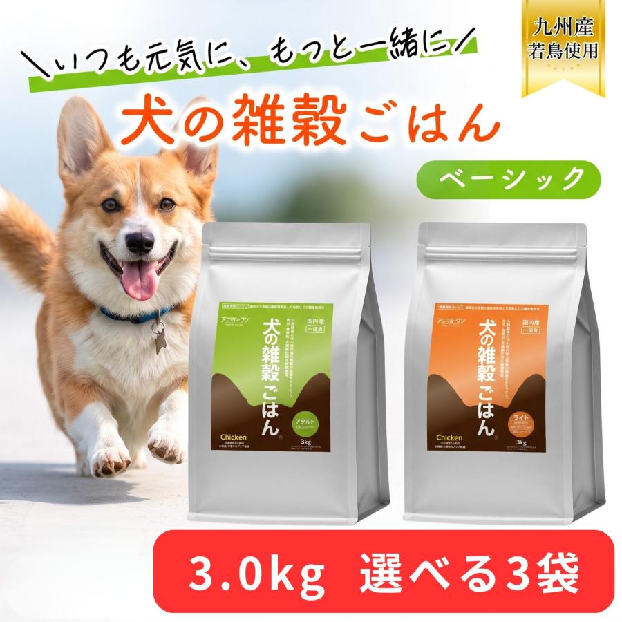 アニマルワン 犬の雑穀ごはん 3kg 選べる3個セット (3袋セット) アニマル・ワン ドッグフード ドライ チキン 成犬 シニア犬 全年齢 | アニマル・ワン