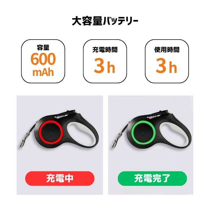 伸縮リード ワンダフルリード 5m 光る 強力ライト搭載  犬用 充電式  リード 巻き取り 収納式 ワンタッチ ロングリード LEDライト 防水 防滴 フレキシブル | ブランド登録なし | 05