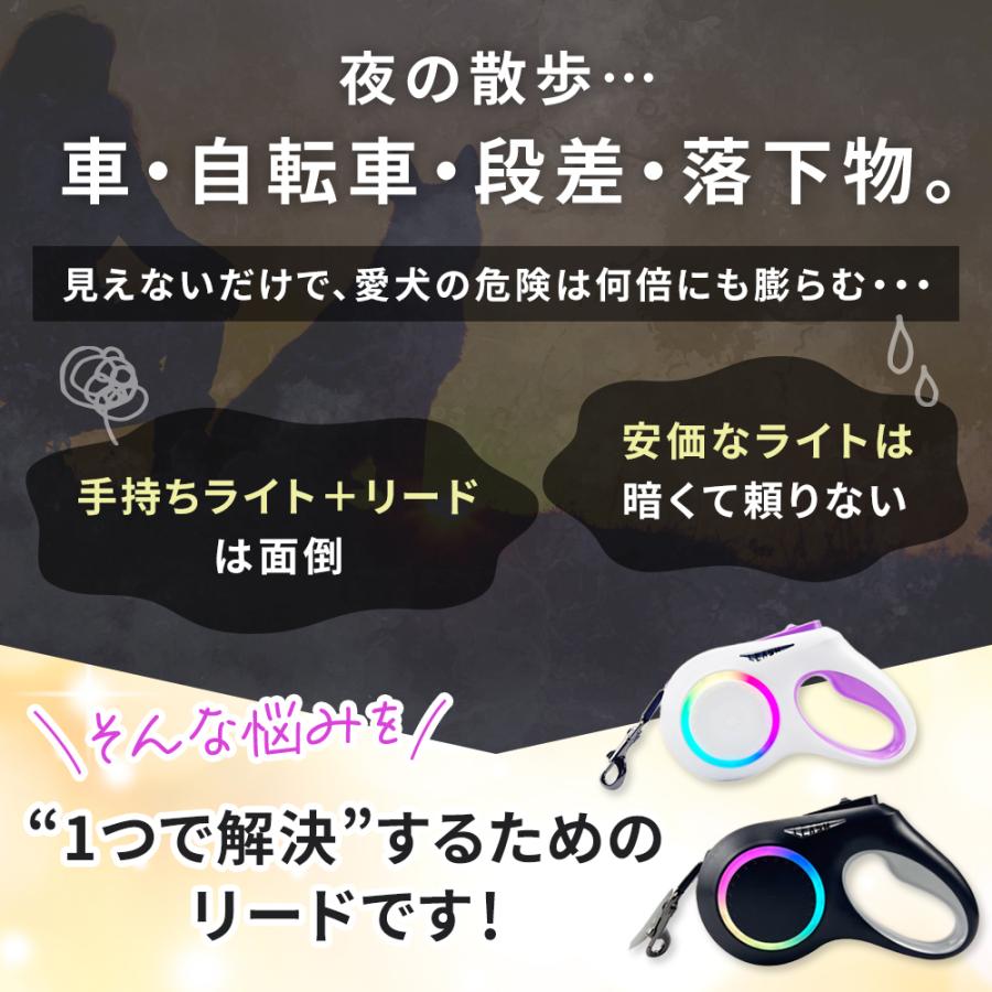 伸縮リード ワンダフルリード 5m 強力LEDライト搭載 USB-C 充電式 ストラップ付き 光る 犬用 USB-C リード 伸縮 巻き取り 伸びる | ブランド登録なし | 01