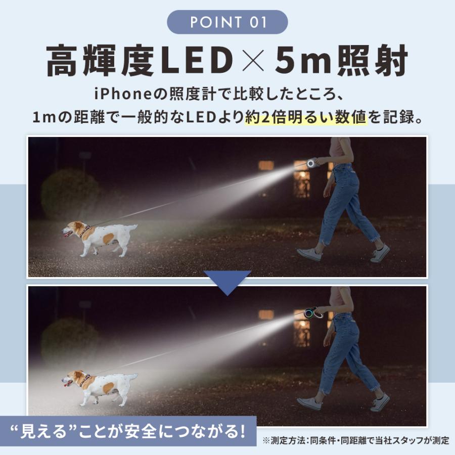 伸縮リード ワンダフルリード 5m 強力LEDライト搭載 USB-C 充電式 ストラップ付き 光る 犬用 USB-C リード 伸縮 巻き取り 伸びる | ブランド登録なし | 03