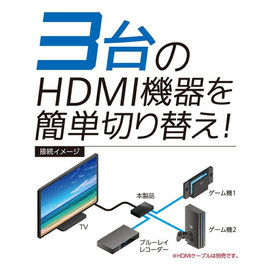 ミヨシ HDMIセレクター 3入力1出力 自動切替機能搭載 HDS-FH01BK｜cablestore｜04