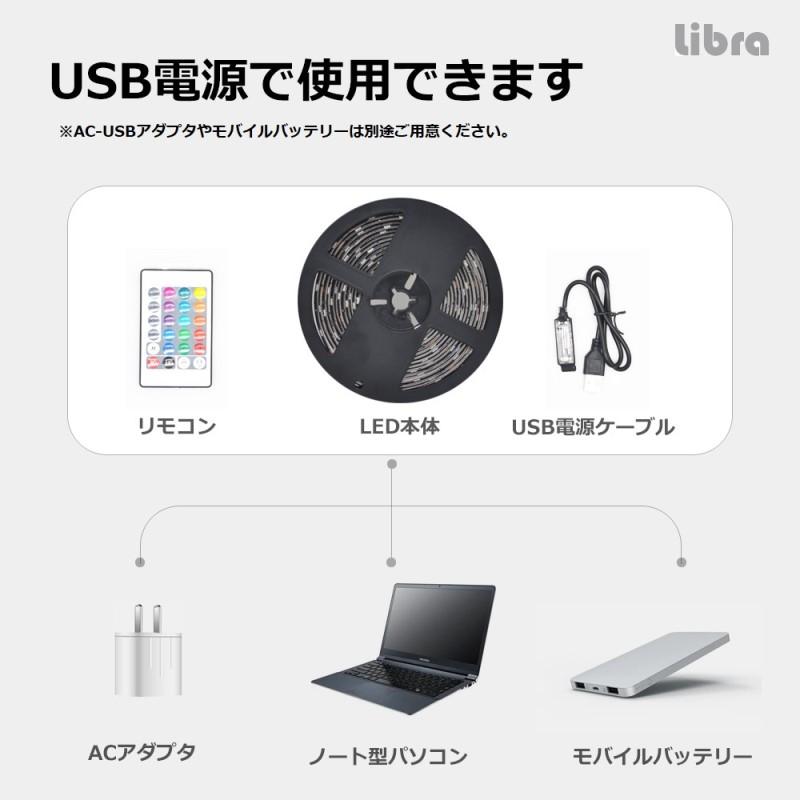 Libra USB LEDテープライト 5m LED150灯 16カラー リモコン付 LBR-UL5M150｜cablestore｜05