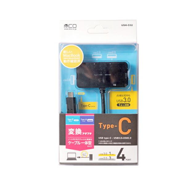 ミヨシ ケーブル付 USＢハブ Type-C ブラック USB4ポート USH-C02/BK USB2.0×3ポート＋USB3.0 HUB｜cablestore｜03