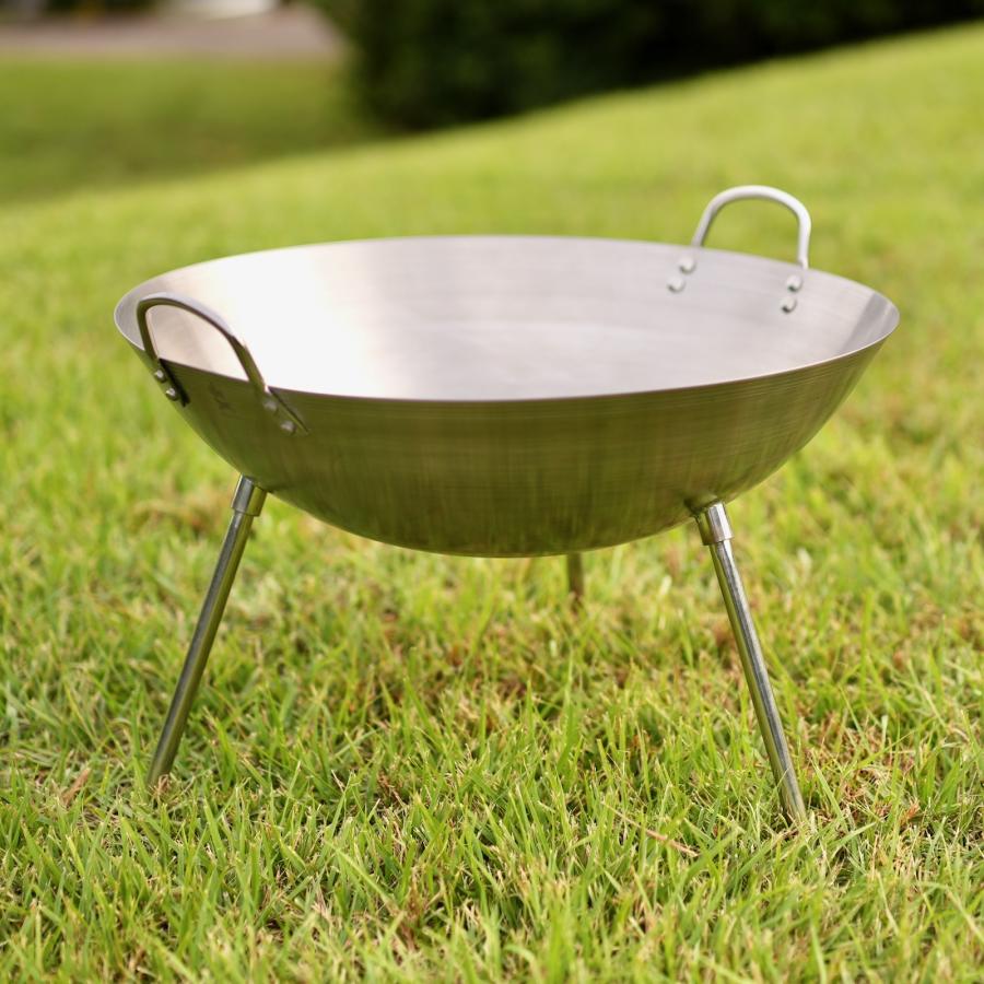 中華鍋型焚火台、ステンレス製、焚き火で鍋料理にも使えます cacomoca Fire Pit WOK 50cmファイヤーピット・ワック 50cm |  | 05