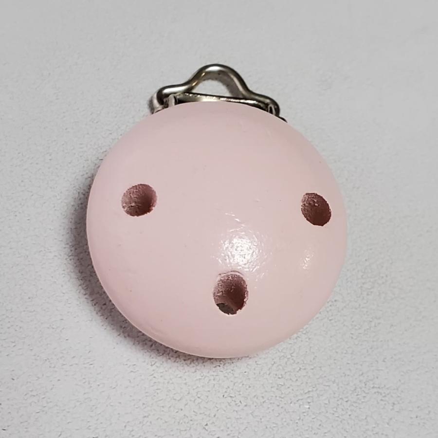 丸い木製の土台に金属製クリップがネジで取り付けてあるクリップフック 