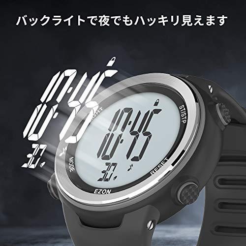 EZON ランニングウォッチ スポーツウォッチ 心拍計 IP67防水防塵 1.22インチ大盤面表示 メンズ ブラック (シルバー) 