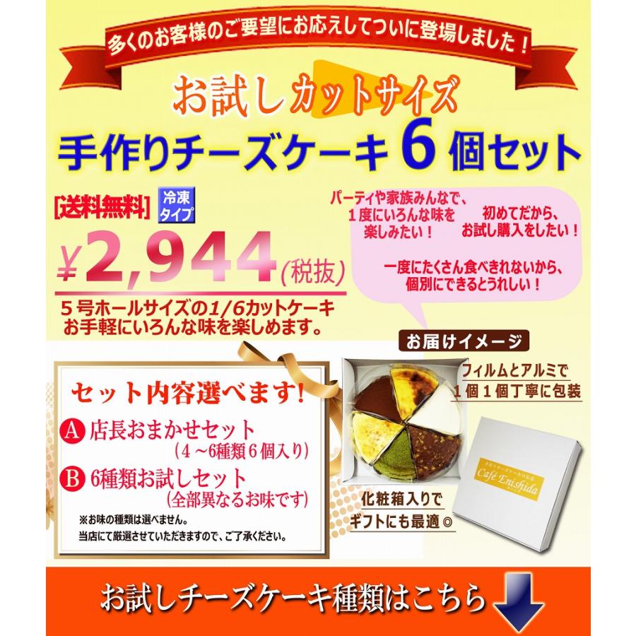 お試し チーズケーキ カットサイズ6個セット(送料無料 ケーキ アソートケーキ 父の日 お中元 ギフト プレゼント スイーツ 訳あり cake)｜cafe-enishida｜02