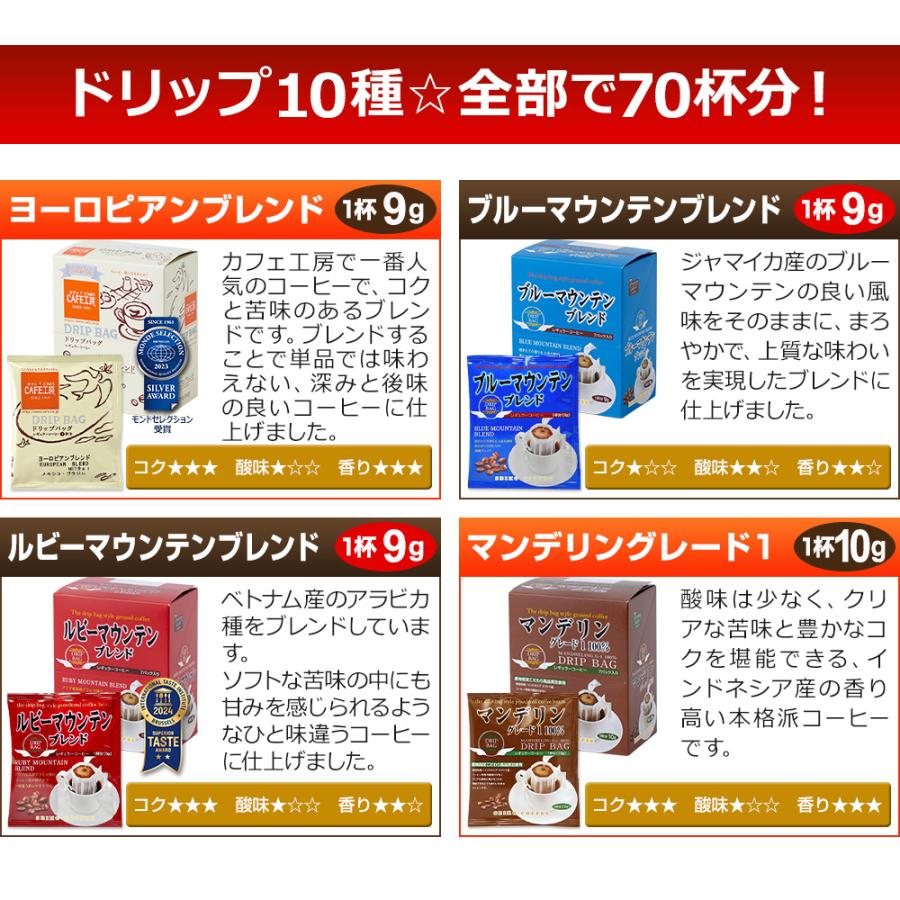 コーヒー ドリップコーヒー 10種70杯バラエティセット（コーヒーアソート7杯×10種 計70袋入) コーヒー通販カフェ工房 |  | 04