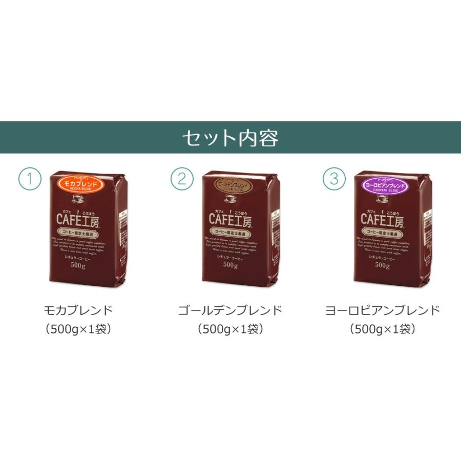 コーヒー コーヒー豆 粉　ブレンド3種類飲み比べセット1.5kg（モカブレンド・ゴールデンブレンド・ヨーロピアンブレンド 500g各1袋×3種類）｜cafe｜13