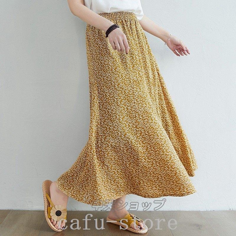 マキシスカートフレアスカート４０代シフォンスカート春夏花柄ウエストゴムロングスカート結婚式母の日発表会２０代 ５０代大 部屋服ママ服夏新作 15秋冬新作