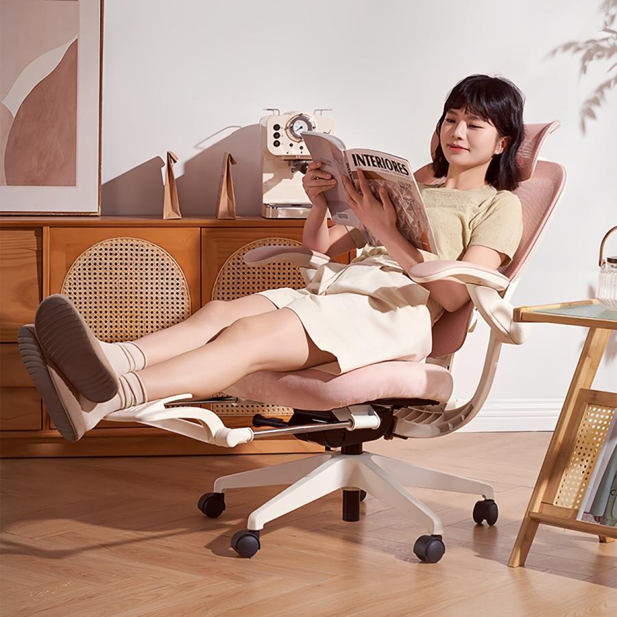 CAGUUU アクシスエアリーオフィスチェア オットマン付き 人間工学 ゲーミングチェア 白 おしゃれ 疲れない デスクチェア パソコンチェア ワークチェア 椅子_3