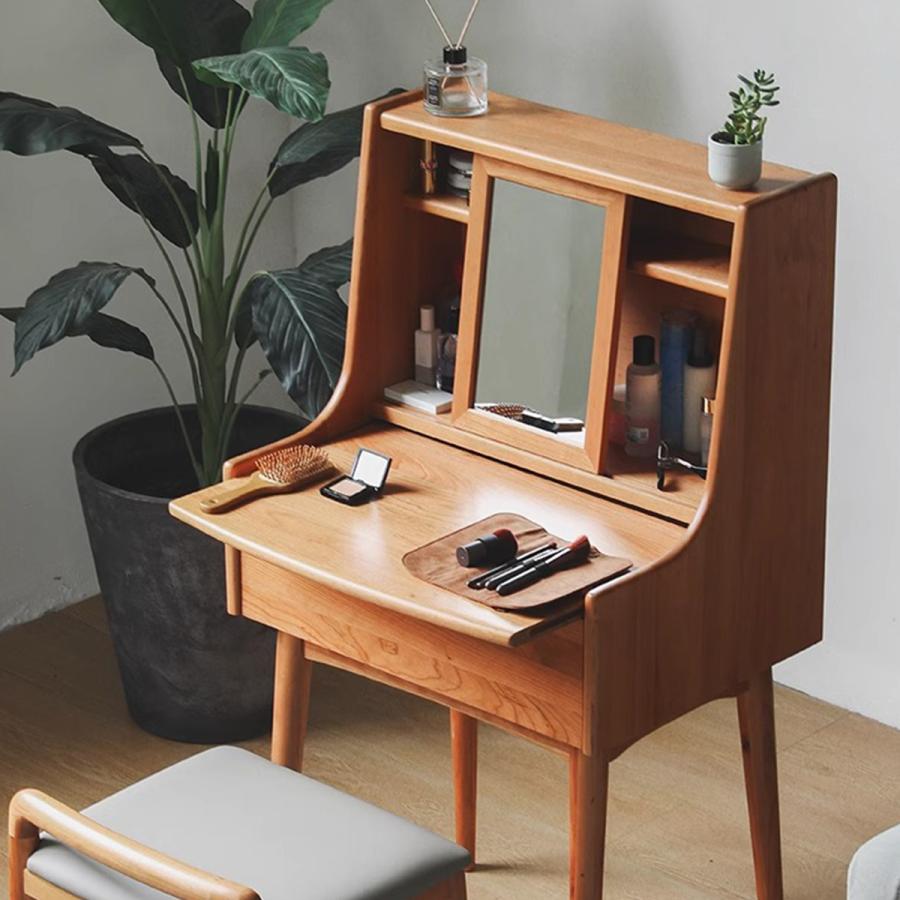 CAGUUU ミラー付きコンパクトウッドドレッサー 北欧風 一面鏡