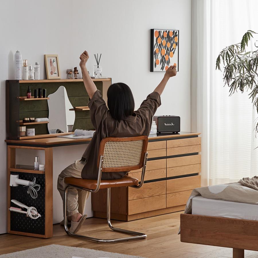 CAGUUU 棚付きウッド伸長式ドレッサー スライド式オープンデスク