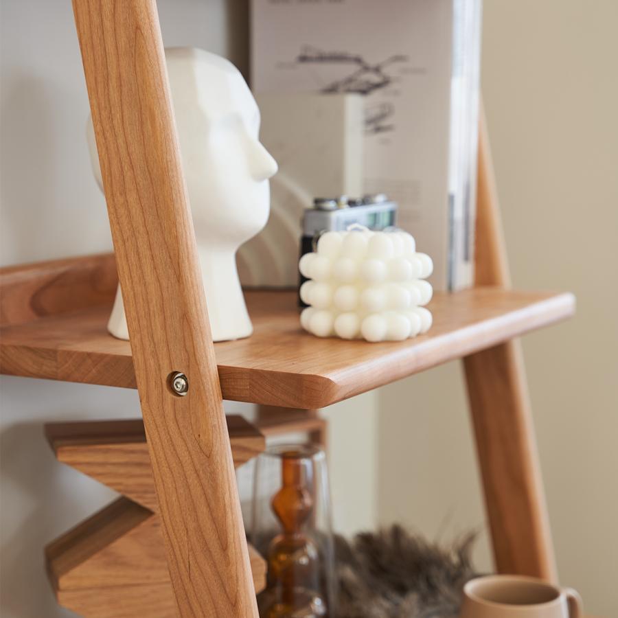 CAGUUU モールガラス扉付きオープンウッドラック チェリー材