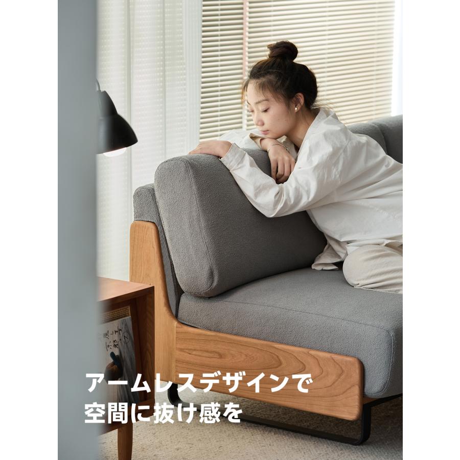 CAGUUU ヴィンテージ風ウッドフレームクッションソファ L85*W90*H77cm