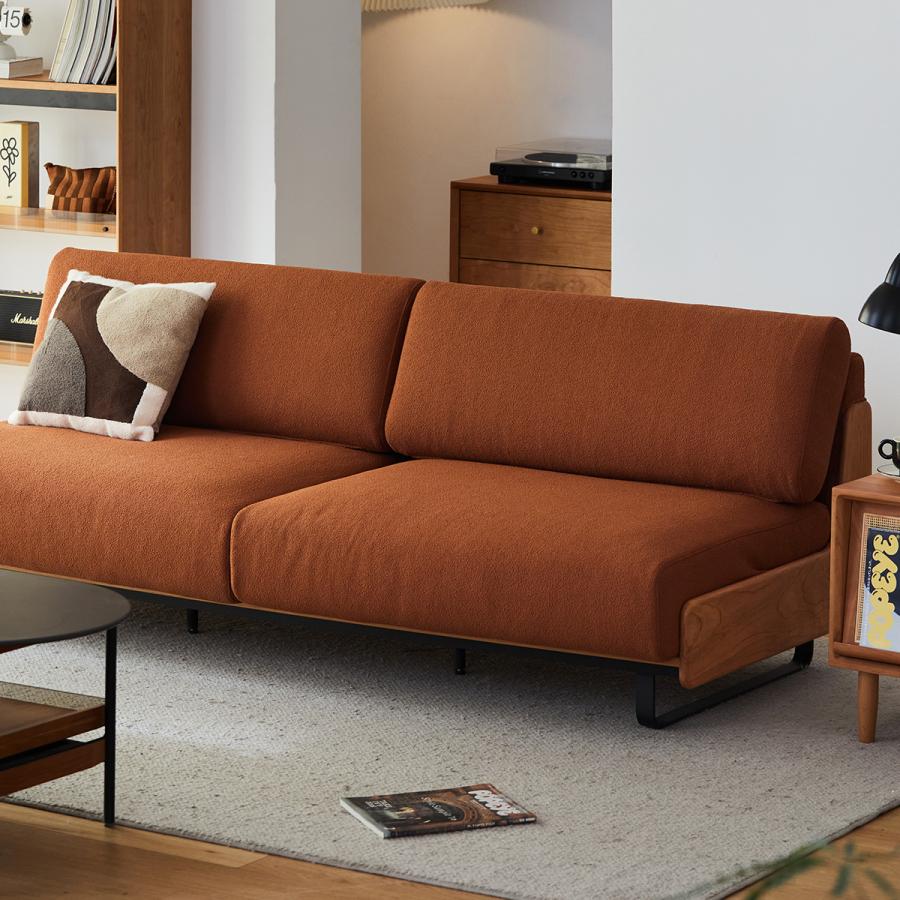 【たみぞう】ソファ CAGUUU ヴィンテージ風ウッドフレームクッションソファ L85*W90