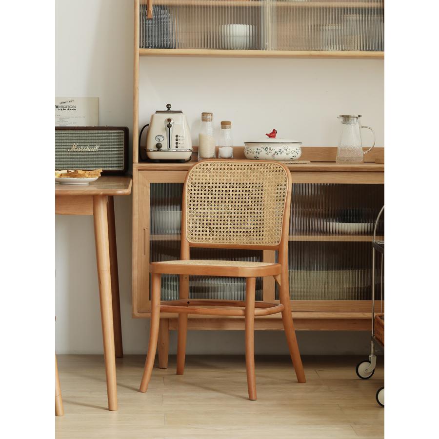 CAGUUU クラシックラタン調ウッドダイニングチェア クラシックなラタン