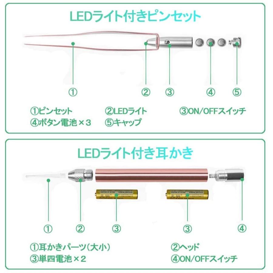 大感謝セール 耳かき LEDライト付き 電池付き 収納ケース付き ピンセット 耳掃除 イヤークリーナー みみかき セット 子供用 お年寄り用 家庭用 ライト｜caihong｜06