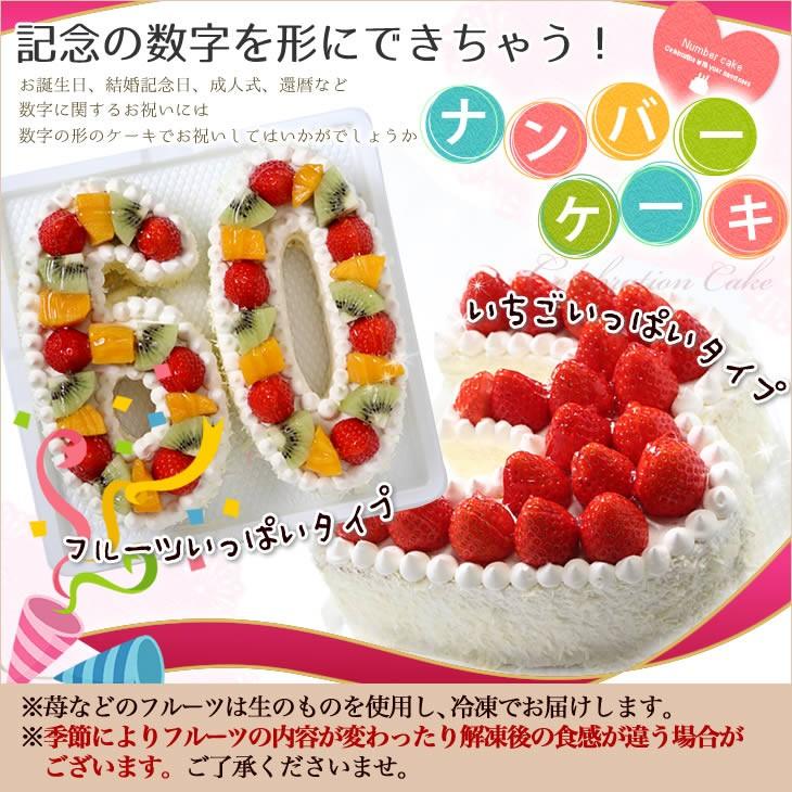 誕生日ケーキに大人気　記念の数字を形にしました。『ナンバーケーキ』7号　フルーツいっぱいといちごいっぱいの2タイプ