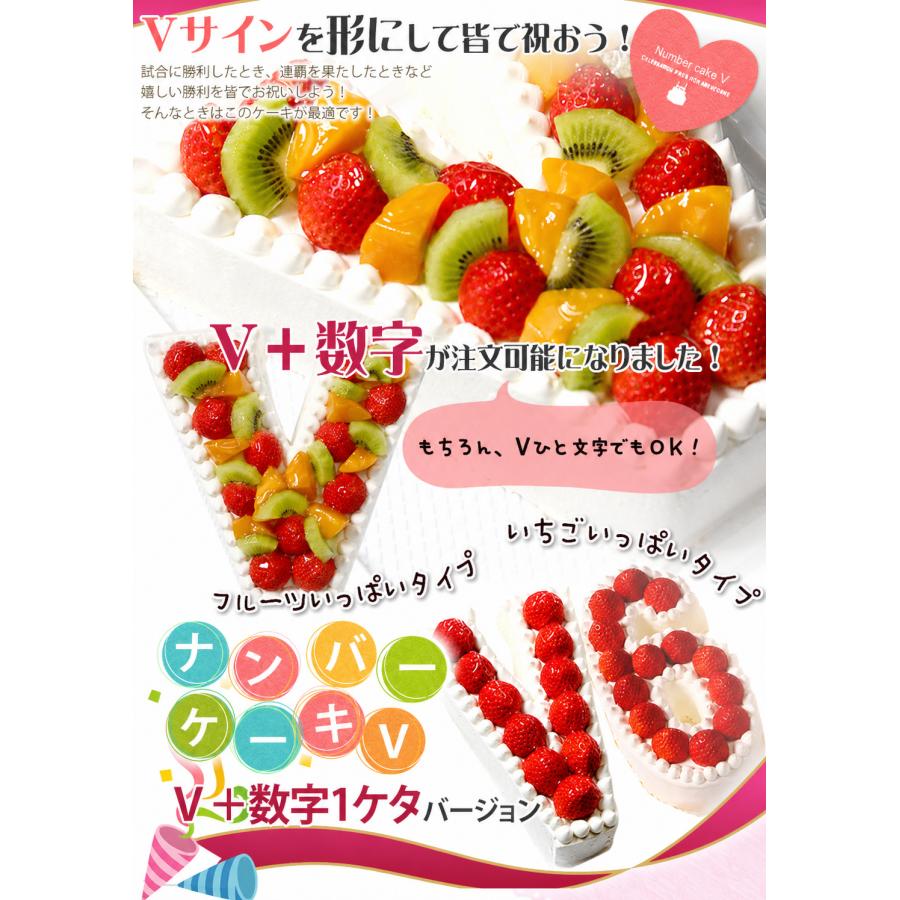ナンバーケーキ V＋数字1ケタ (7号サイズ）フルーツいっぱい/いちご