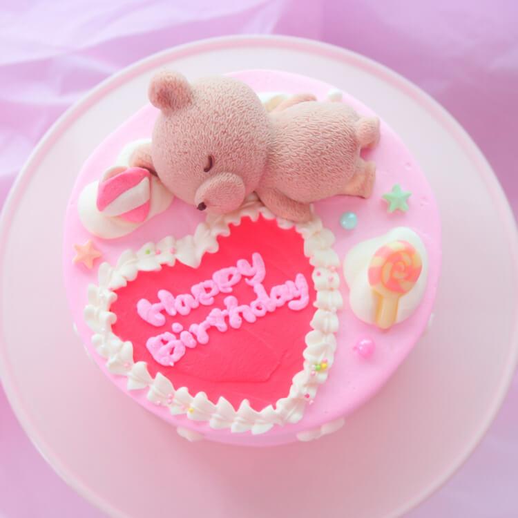 誕生日ケーキ バースデーケーキ おやすみくまちゃん センイルケーキ くま キャラクターケーキ 送料無料 5号｜cakejp｜02