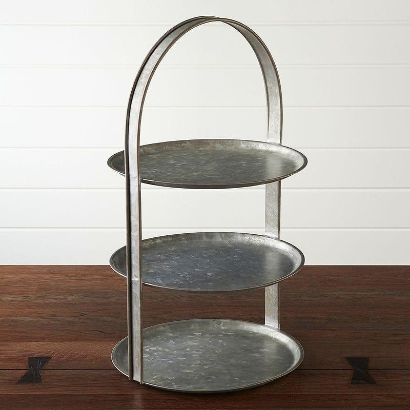 装飾的な金属製サーバー ビュッフェサーバー 3段 亜鉛めっき Galvanized 3-Tier Server