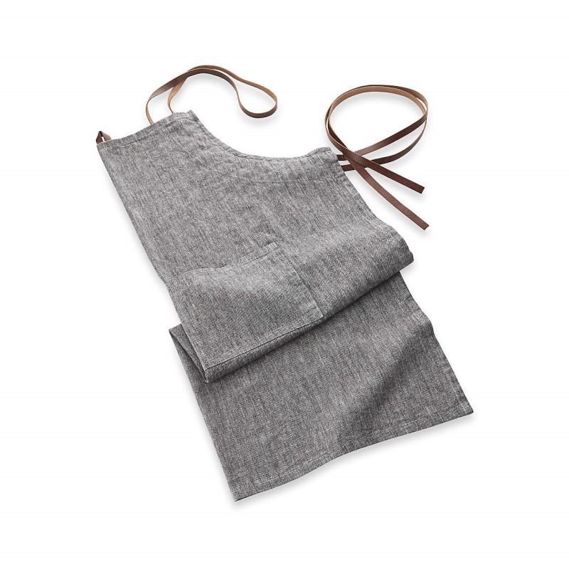 エプロン 本革 ストラップ 限定モデル Crate and Barrel Chambray Grey Apron with Pocketの画像