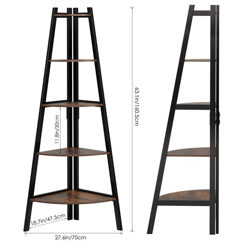 コーナーラック 5段 棚 パーチクルボード アイアンフレーム Homfa Industrial Corner Ladder Shelf, 5 Tierの画像