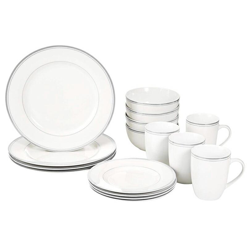 食器セット 4人用 16点 ライン 16-Piece Cafe Stripe Dinnerware Set, Service for 4