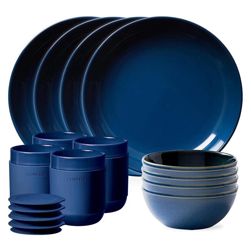 Corelle ブルー食器セット　24個 【ばら売り可能】コレール コレール 食器セット 4組 16点 無地 Corelle Stoneware 16-pc