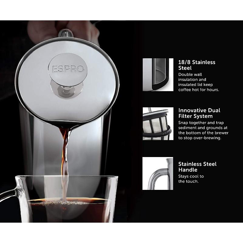 エスプロ コーヒー フレンチプレス ステンレス 保温 ダブルウォール 532ml ESPRO P7 Double Walled Stainless Sの画像