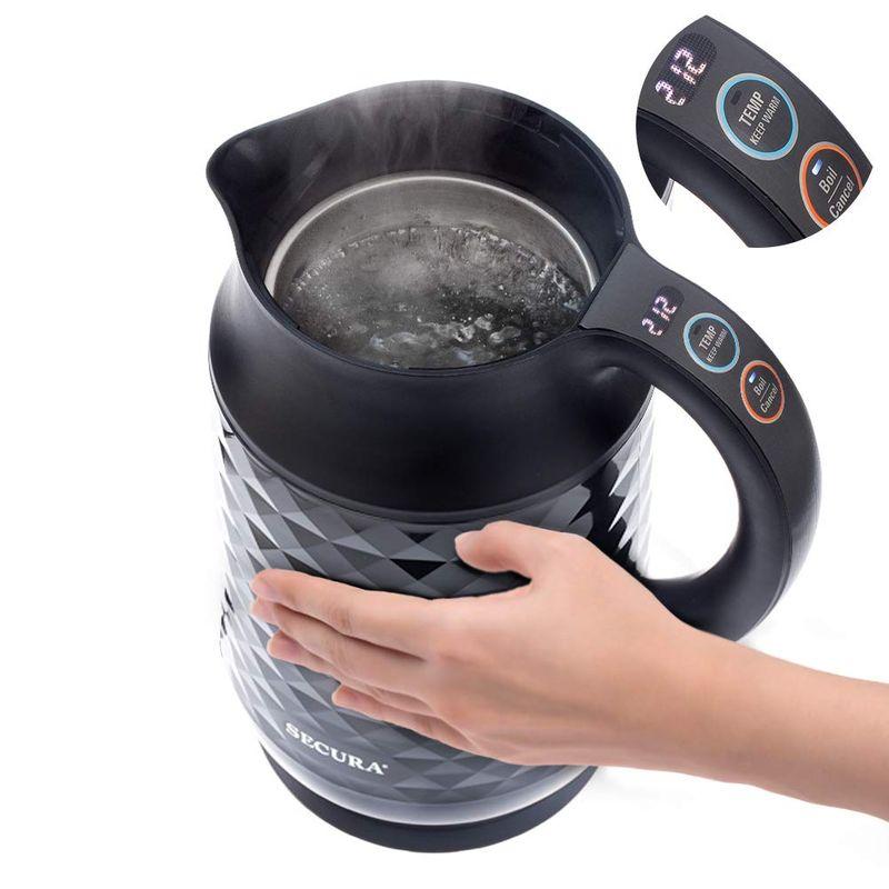 触っても熱くない 温度調節可能 電気ケトル 二重構造 1.7L ブラック