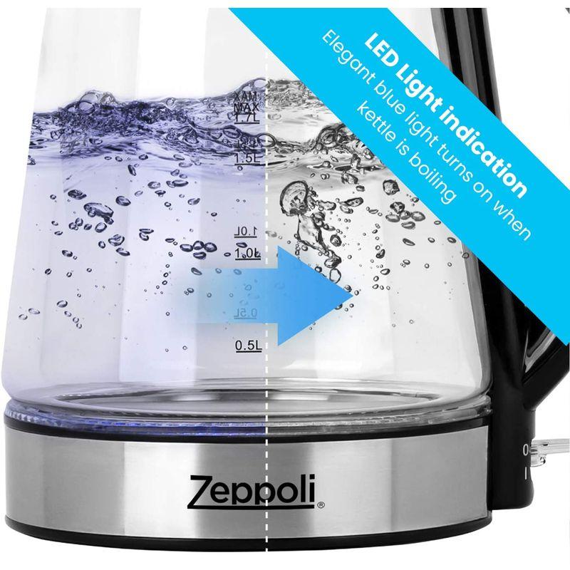 コードレス 電気ガラスケトル 1.7L Zeppoli Electric Kettle Glass Tea Kettle (1.7L