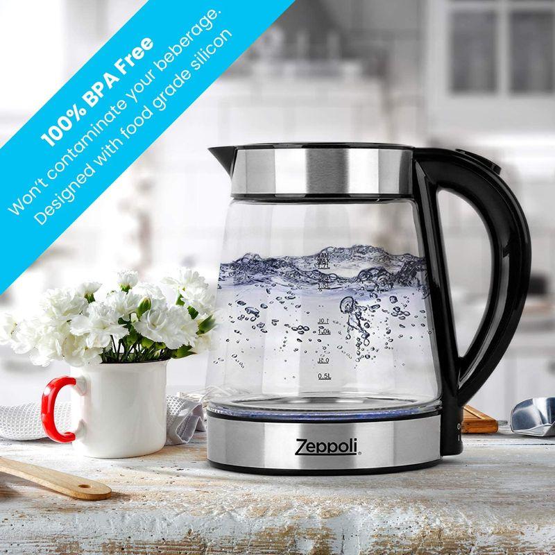 コードレス 電気ガラスケトル 1.7L Zeppoli Electric Kettle Glass Tea Kettle (1.7L) 3020050カリフォルニアキッチンマーケット