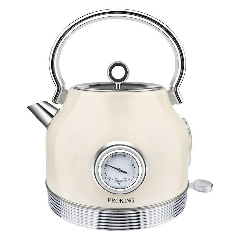 電気ケトル 1.7L 温度計付 ステンレス レトロ Electric Kettle
