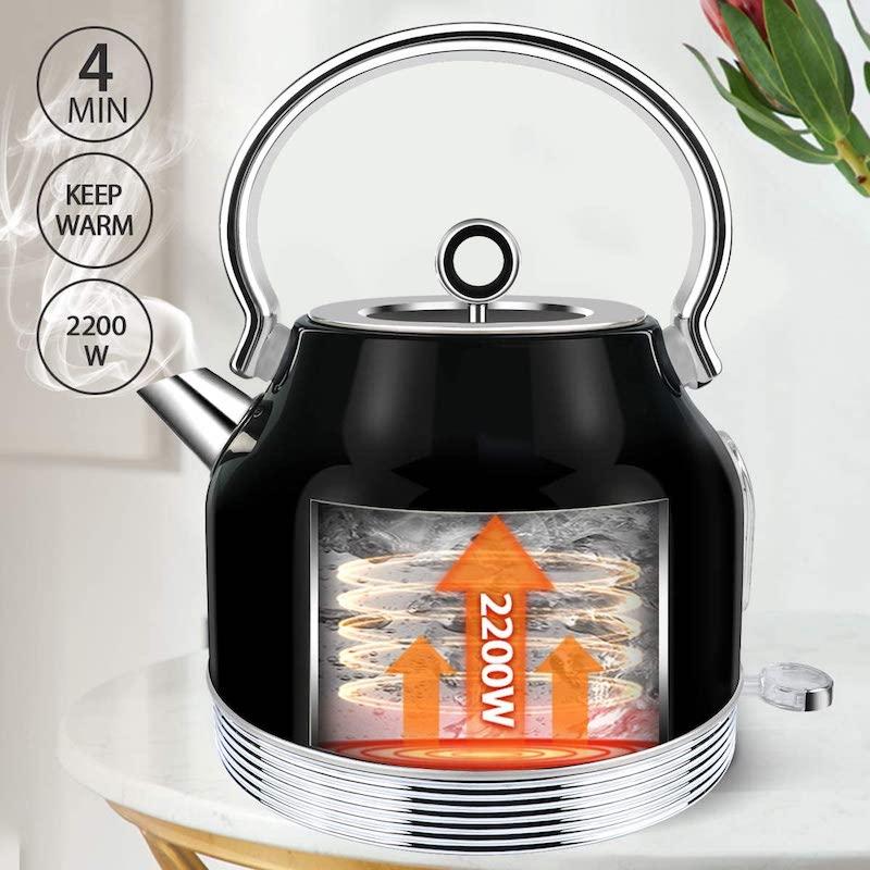 電気ケトル 1.7L 温度計付 ステンレス レトロ Electric Kettle