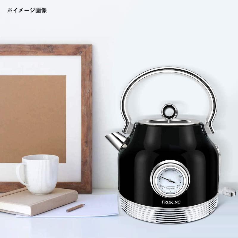 【美品】温度計付き電気ケトル 電気ケトル 1.7L 温度計付 ステンレス レトロ Electric Kettle