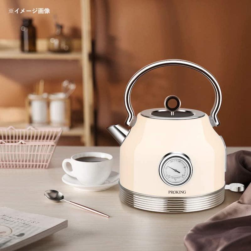 電気ケトル 1.7L 温度計付 ステンレス レトロ Electric Kettle