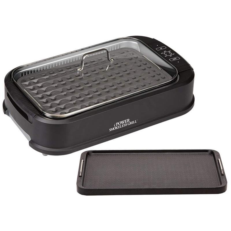 スモークレス電気グリル 煙が少ない ガラスふた プレート取り外し インドア 屋内BBQ Power Smokeless Grill with