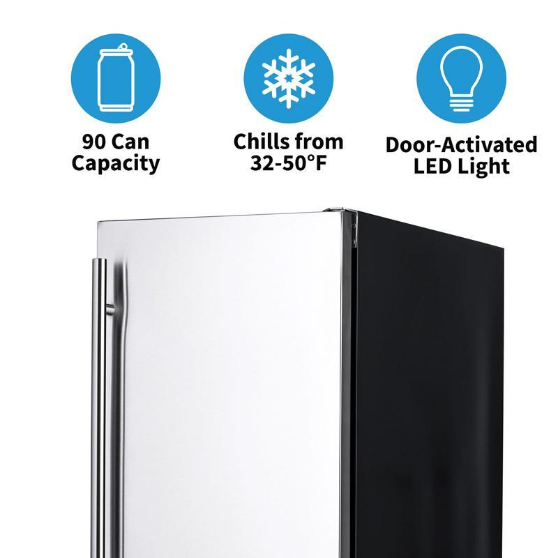 全天候型 冷蔵庫 ビルトイン 最大90缶 キャスター付 ステンレス 屋外設置 NewAir 15” Built-in 90 Can Outdoor Bの画像