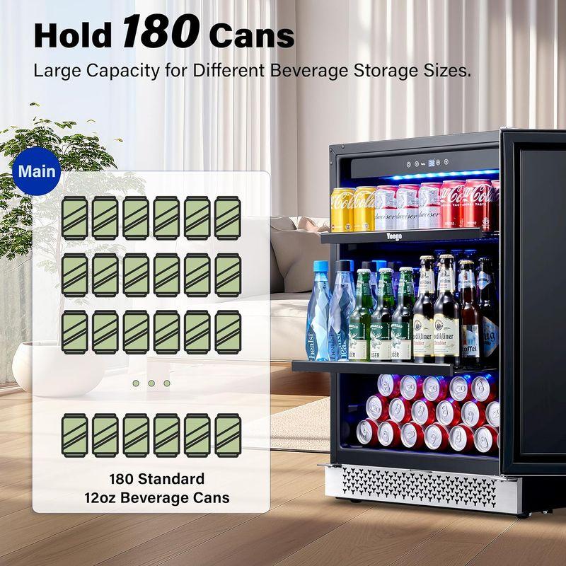 冷蔵庫 180缶 ビルトイン可 アンダーカウンター 幅60cm 130L ガラスドア ステンレス Yeego 24 Inch Beverage Refの画像