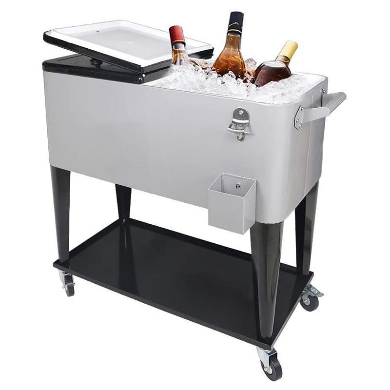 カート型 クーラーボックス 76L シルバー 栓抜き付 Nattork 80 Quart Rolling Cooler Cart for Outdoo 4013068 カリフォルニア