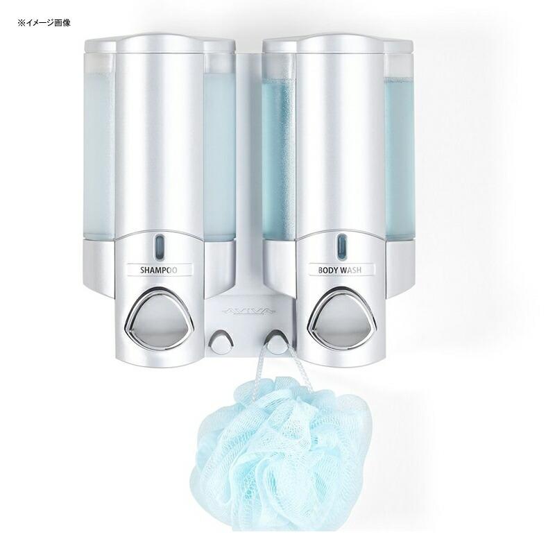 ソープディスペンサー 壁掛け ダブル 2個 各325mL フック付 シルバー シャンプー リンス コンディショナー ボディーソープ シャワージェル お_1