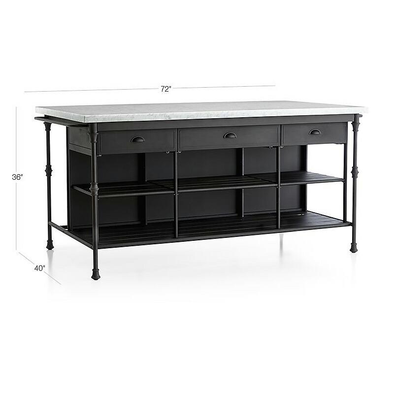 キッチンカウンター 幅183cm 大理石トップ アイランド 台 引き出し 収納 大きい ブラック Crate and Barrel French Ki