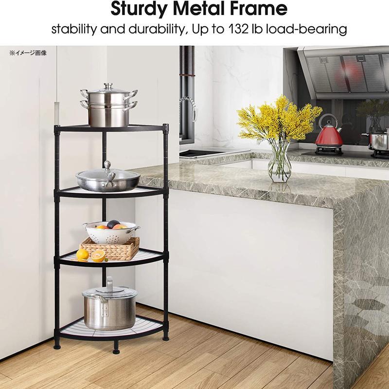 コーナーシェルフ メタル ラック 4段 棚 ディスプレイ 4-Tier Corner Shelf, Metal Storage Shelves, Heの画像