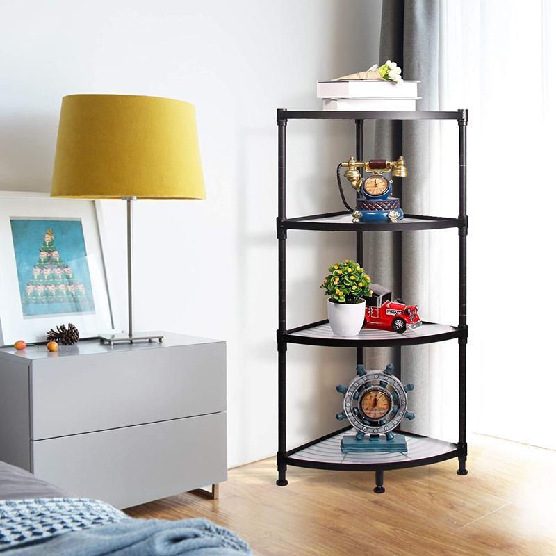 コーナーシェルフ メタル ラック 4段 棚 ディスプレイ 4-Tier Corner Shelf, Metal Storage Shelves, Heの画像