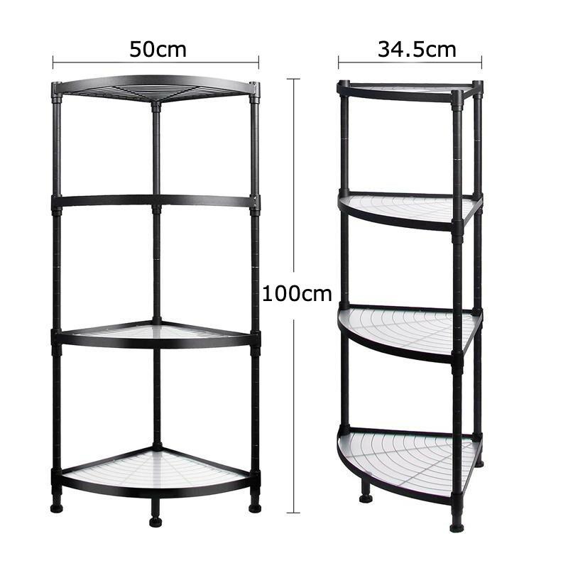 コーナーシェルフ メタル ラック 4段 棚 ディスプレイ 4-Tier Corner Shelf, Metal Storage Shelves, Heの画像