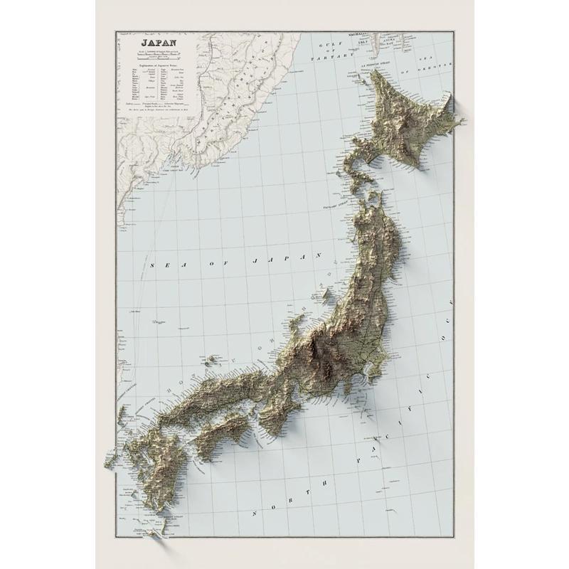 2D マップ 日本 地図 JAPAN - VINTAGE RELIEF MAP (1901