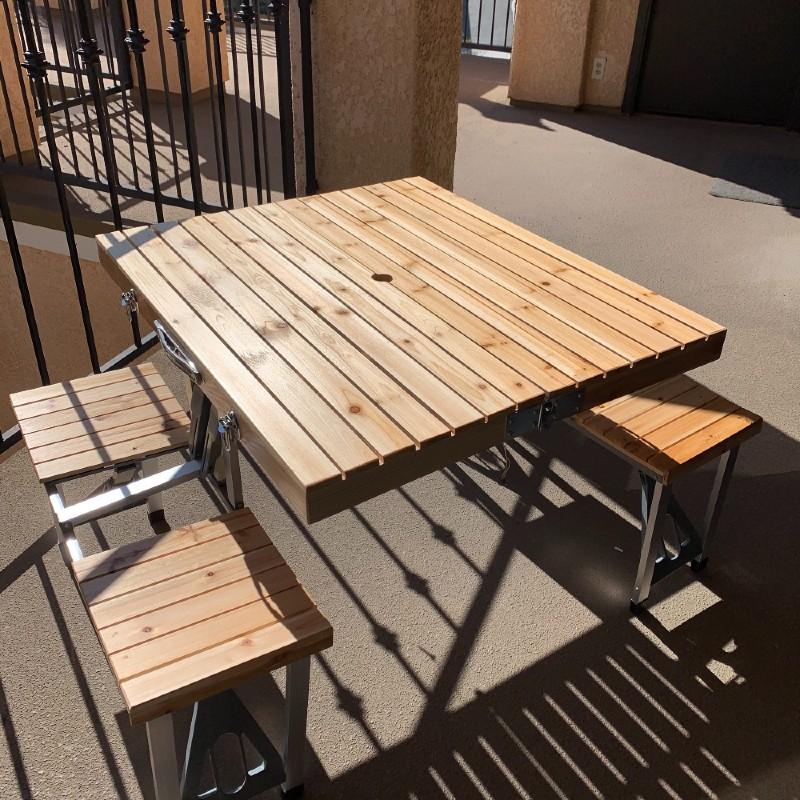 木製 折りたたみ ピクニックテーブルセット 4人用 傘穴付 スーツ